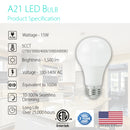 A21 15W LED Bulb - 1500 Lumens - 5CCT (27/30/40/50/60K) 100W Equivalent Dimmable