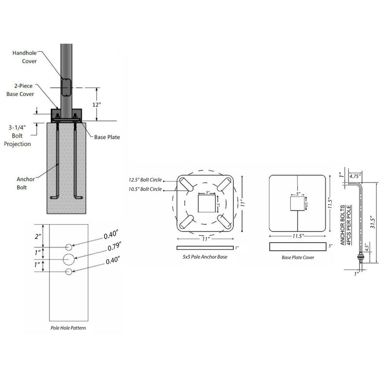 30 Foot Steel 5x5 Square Light Pole 07 Gauge - Including Shipping