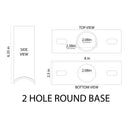 Diagram of the Shine LED Side Tenon Wall Mount for Round Poles - Bronze with side, top, and bottom views. The side view shows a height of 6.35 inches with a curved bottom. The top and bottom views display a circular section with an inner diameter of 2.08 inches, an outer diameter of 2.38 inches, and an overall length of 8 inches. Easy installation ensures versatility for various applications.
