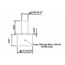 Technical drawing of the Shine LED Tenon Adapter for 5 Inch Round Pole, made from high-quality steel with precise measurements. The top cylinder is 4.52" tall and 2.36" in diameter, while the bottom cylinder is 4.01" tall and 5.51" in diameter. A note indicates three TAP holes for M8 screws at 120 degrees, making installation easy with tap holes measuring 0.