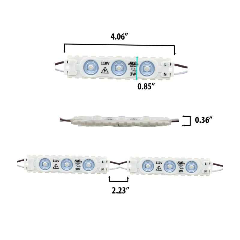 Single Color LED Module - Linear Module with 3 SMD LEDs - 57 Lumens/Module  - 4900K - 25-Pack / 100-Pack