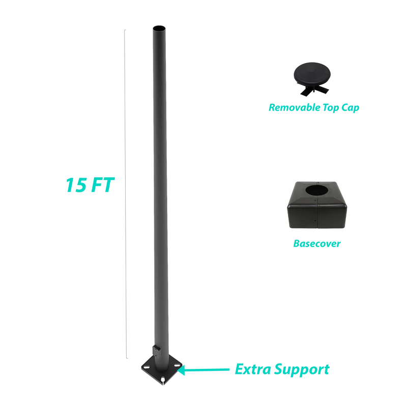 15 Foot Round Tapered Steel Light Pole - Including Shipping
