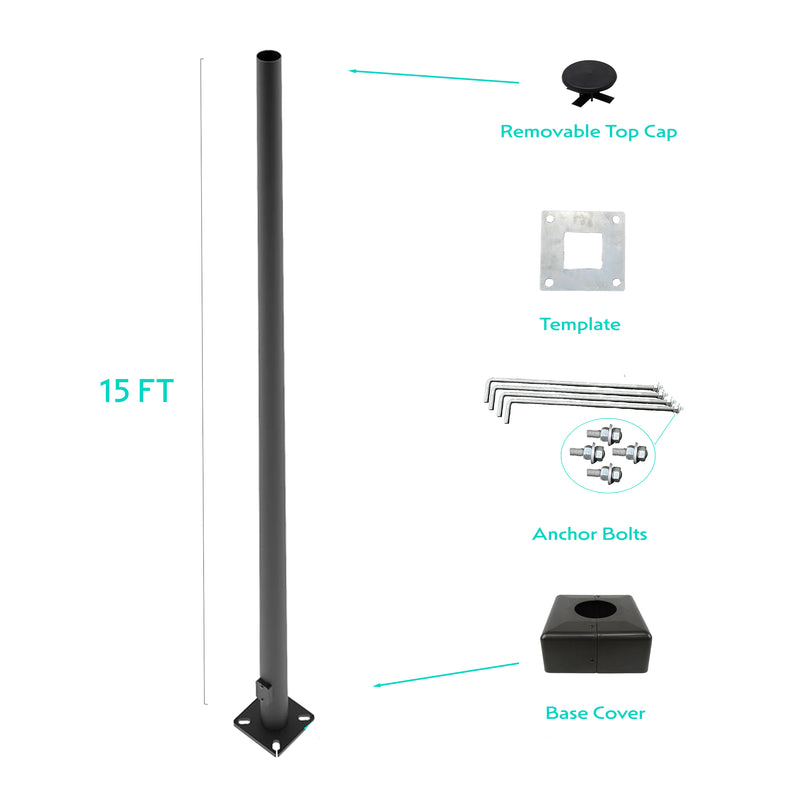 15 Foot Round Tapered Steel Light Pole - Including Shipping