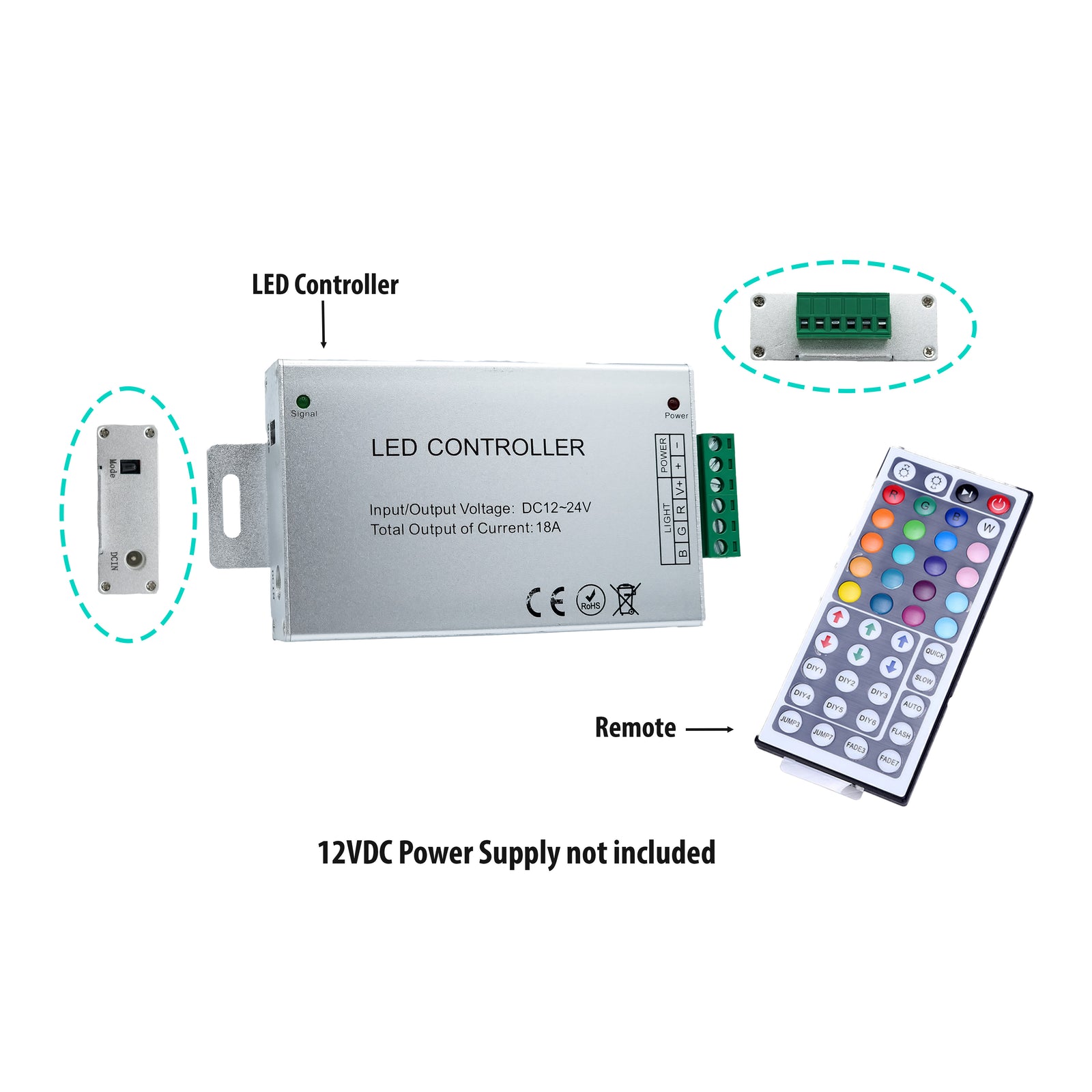 RGB LED Module 12VDC - 0.72W with LED Controller and Remote (Each Pack
