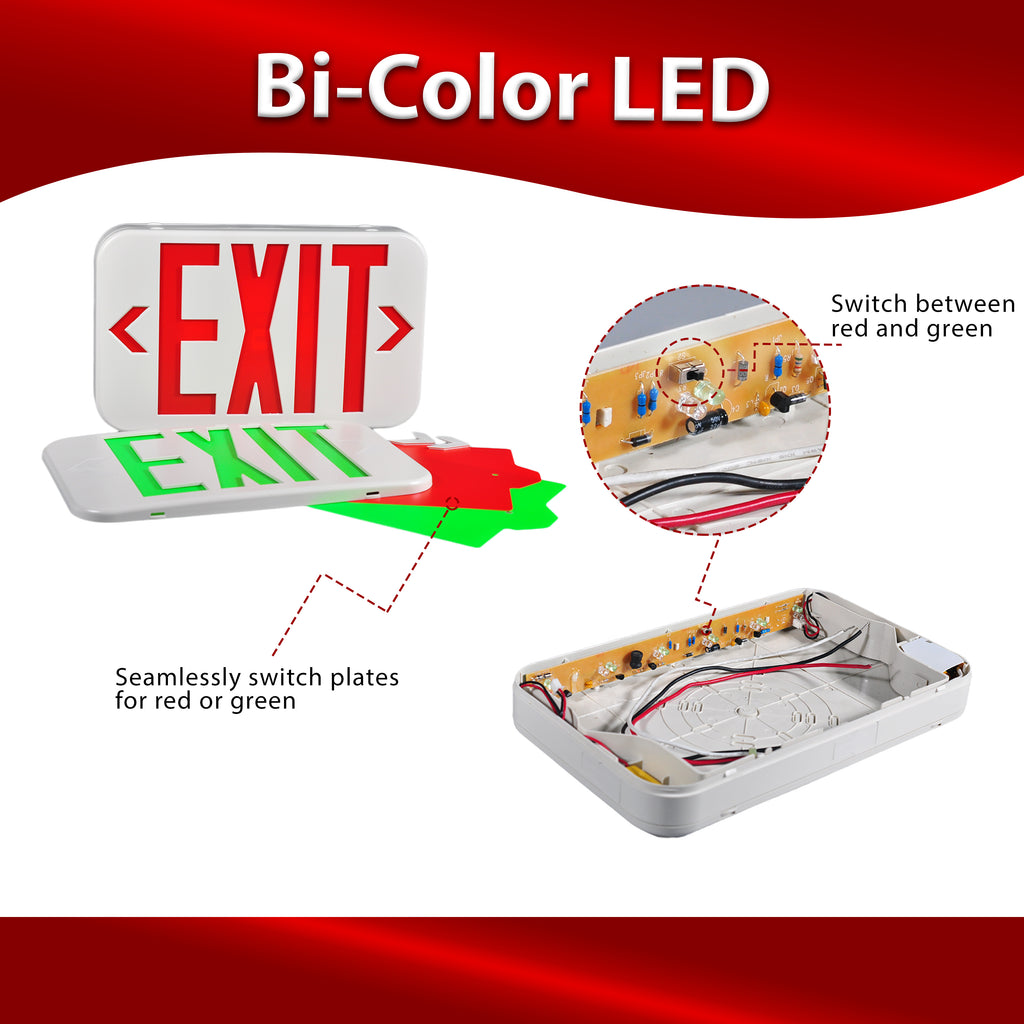 LED Exit Sign - Bi-Color Red/Green - 90+ Minute Emergency Operation #3