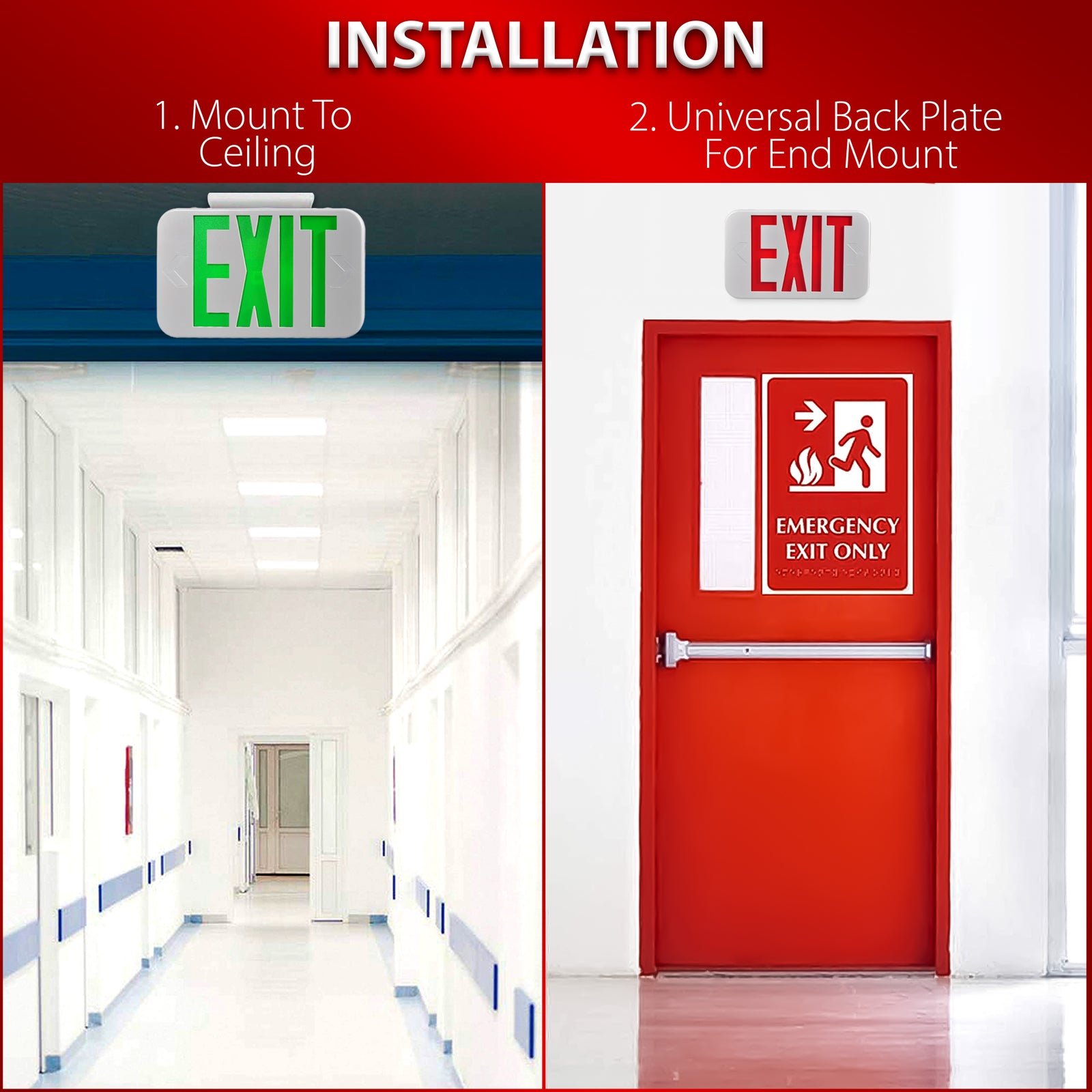 LED Exit Sign - Bi-Color Red/Green - 90+ Minute Emergency Operation #3