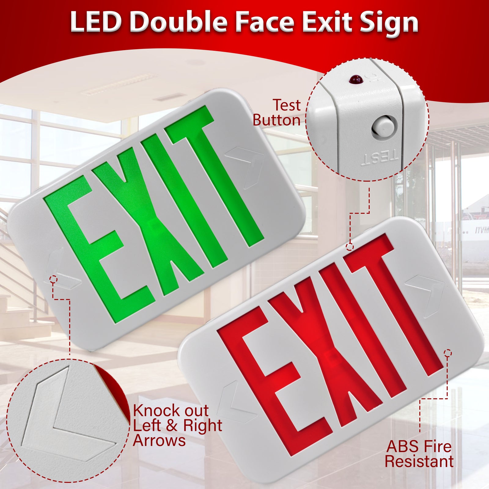 Bi Color Led Exit Signs LED Exit Sign - Bi-Color Red/Green - 90+ Minute Emergency Operation #3