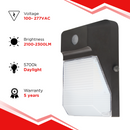 20W LED Mini Wall Pack - 2300 lumens - IP65 UL Listed