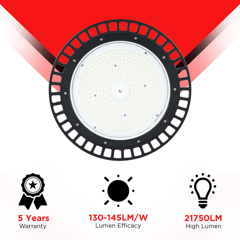 240W LED UFO High Bay - 34800 lumens - Glass Lens - IP65 Rated